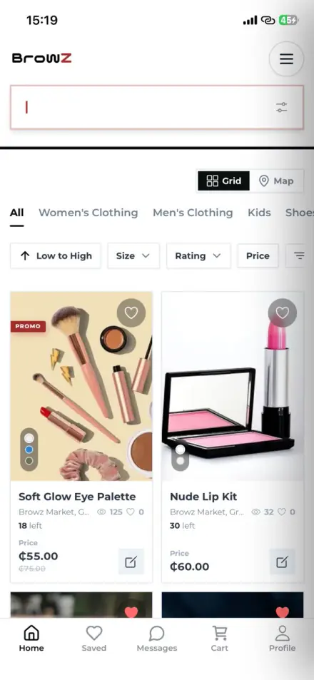 Browsing products on the Browz app