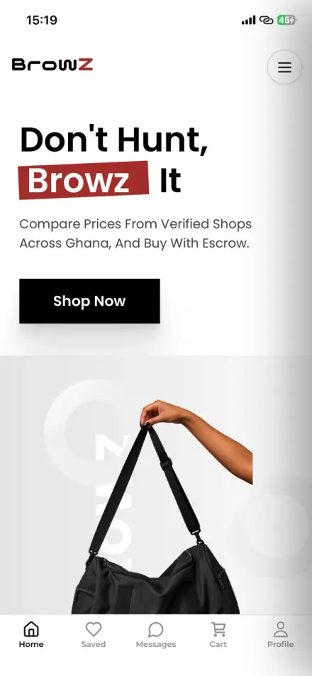 The Browz home screen on a phone