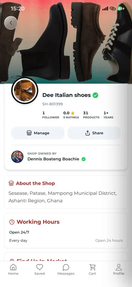 A shop page on the Browz app